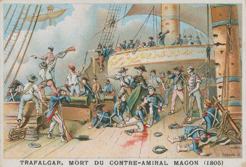 Death of the French Rear-Admiral Magon at the Battle of Trafalgar, 1805 by French School