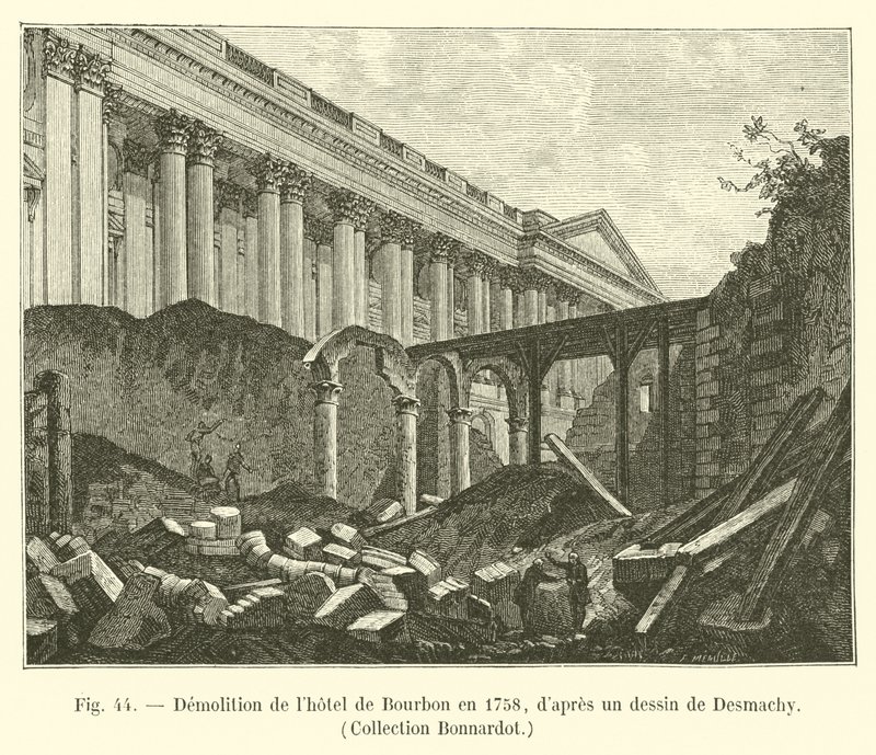Demolition of the Bourbon hotel in 1758, after a drawing by Desmachy, Bonnardot Collection by French School