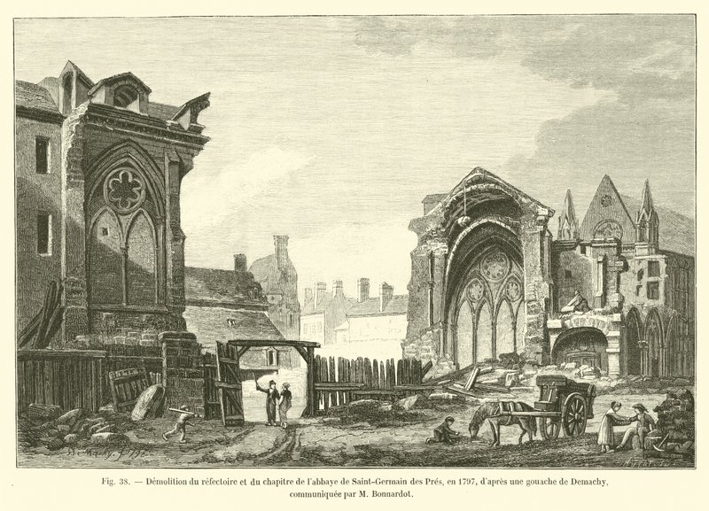 Demolition of the refectory and chapter of the Saint-Germain des Pres abbey, in 1797, after a gouache by Demachy, communicated by M Bonnardot by French School