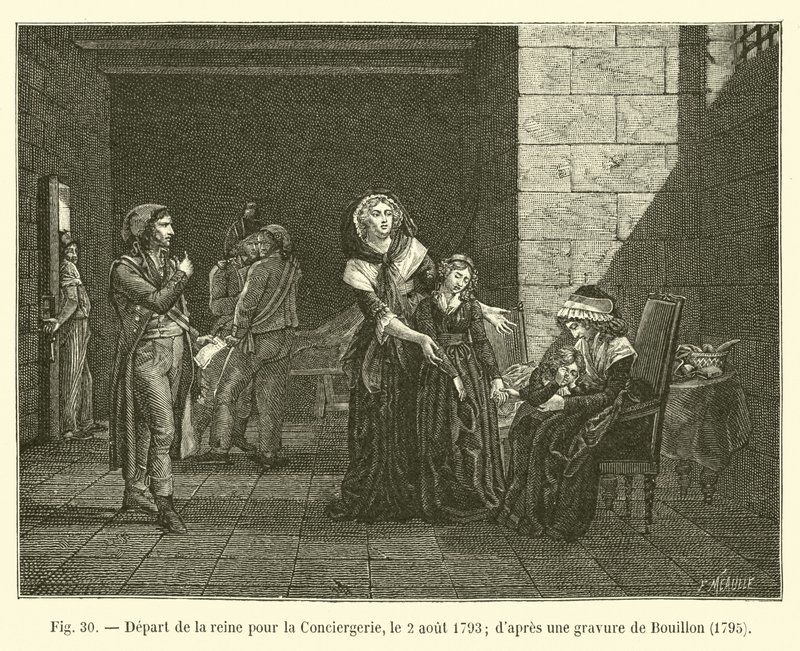 Departure of the Queen for the Conciergerie, August 2, 1793; after an engraving by Bouillon, 1795 by French School