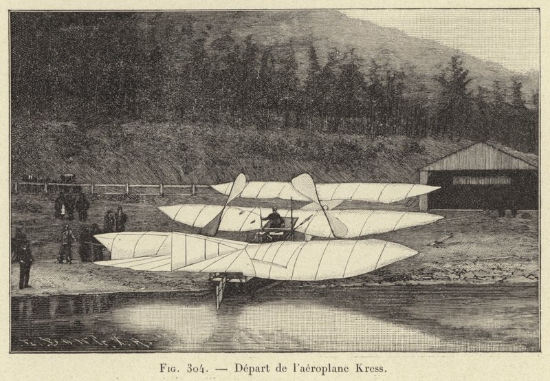 Departure of the Kress Aeroplane (engraving) by French School