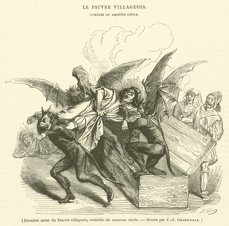 Final scene of The Poor Villager, comedy of the sixteenth century by French School