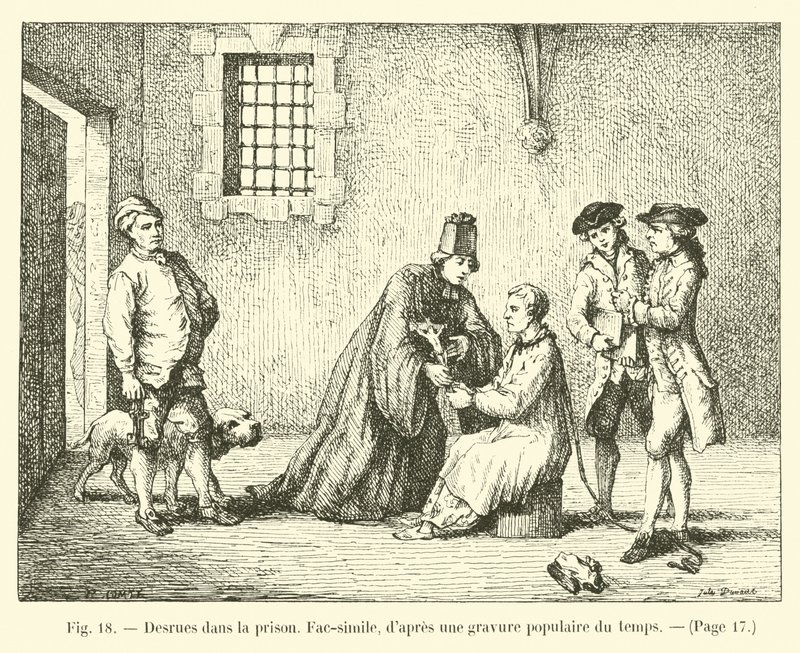 Desrues in prison, Facsimile, after a popular engraving of the time by French School