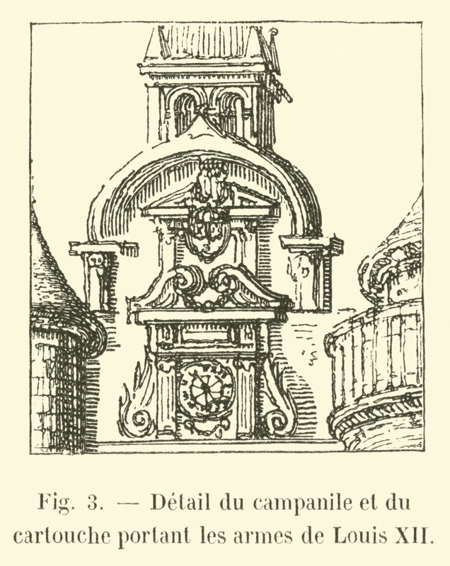 Detail of the campanile and the cartouche bearing the arms of Louis XII by French School