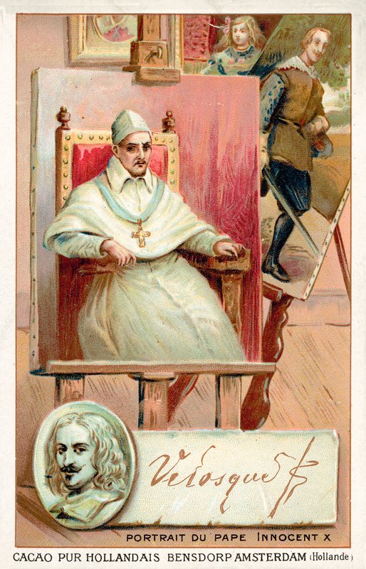 Diego Velasquez, Spanish painter, and portrait of Pope Innocent X by French School