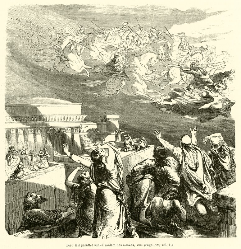 God Appears Over Jerusalem with Armies, etc. by French School