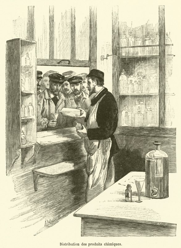 Distribution of Chemical Products (engraving) by French School