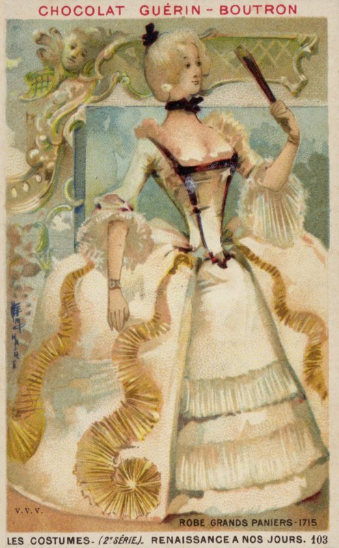 Dress with Large Panniers, 1715 by French School