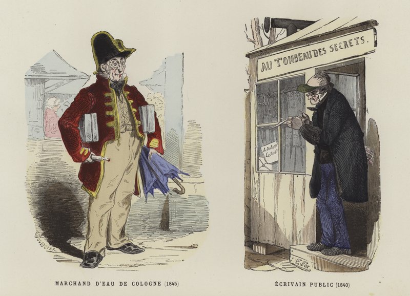 Eau de Cologne Seller, 1845, and Public Writer, 1840 by French School