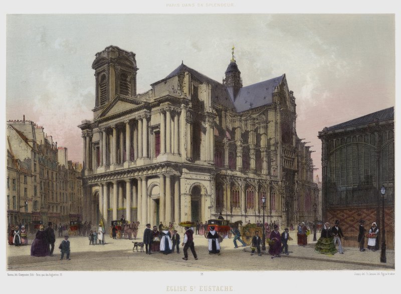 Saint-Eustache Church (colour litho) by French School