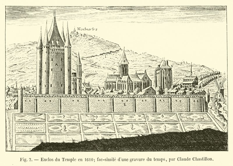 Enclosure of the Temple in 1610; facsimile of an engraving of the time, by Claude Chastillon by French School
