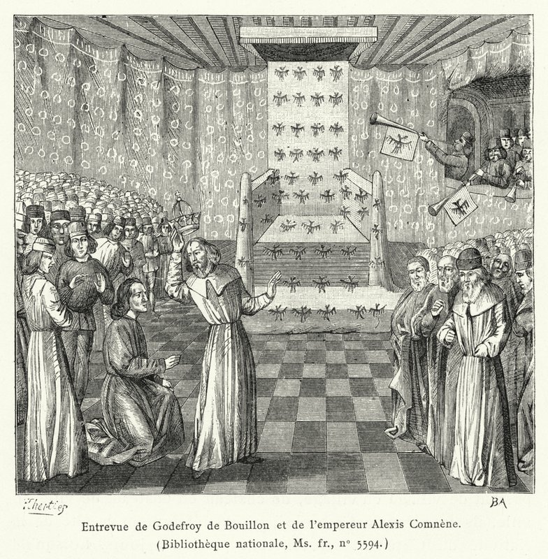 Meeting of Godfrey of Bouillon and Emperor Alexios Komnenos by French School
