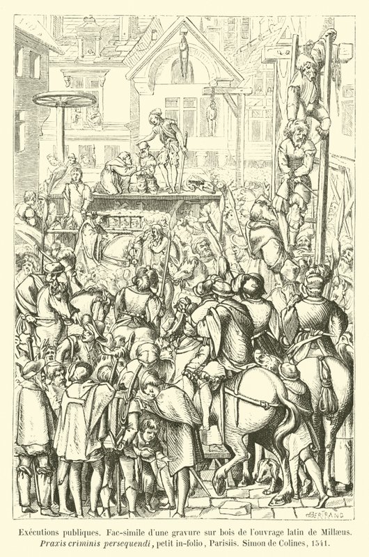 Public executions, Facsimile of a woodcut from the Latin work of Millaeus, Praxis criminis persequendi, small folio, Paris, Simon de Colines, 1541 by French School