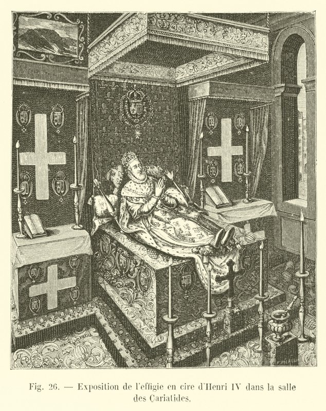 Exhibition of the wax effigy of Henry IV in the Hall of the Caryatids by French School