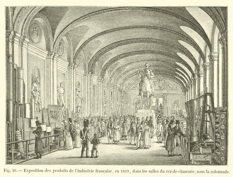 Exhibition of French Industry products, in 1819, in the ground floor rooms, under the colonnade by French School