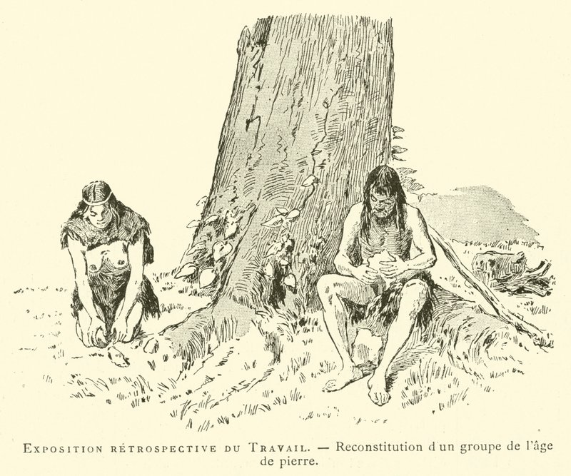 Retrospective Exhibition of Work, Reconstruction of a Group from the Stone Age by French School
