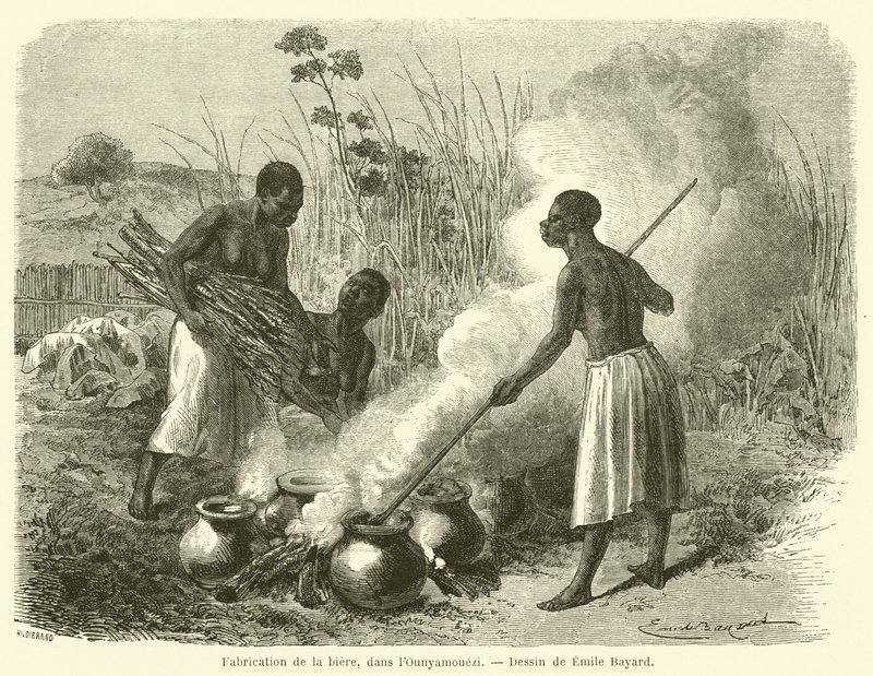 Beer Production in Unyamwezi (engraving) by French School