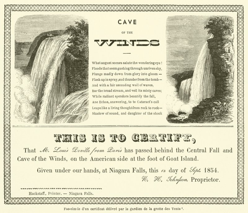 Facsimile of a certificate issued by the guardian of the Cave of the Winds by French School
