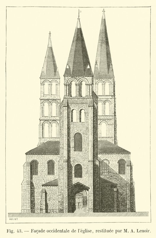 Western facade of the church, restored by M A Lenoir by French School