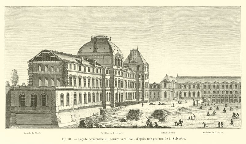 Western facade of the Louvre around 1650, after an engraving by I Sylvestre by French School