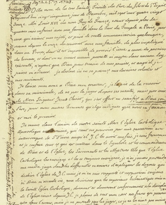 Facsimile of the Will of Louis XVI of France by French School