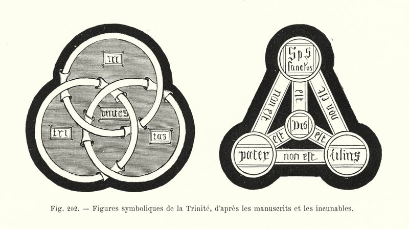 Symbolic figures of the Trinity, from manuscripts and incunabula by French School