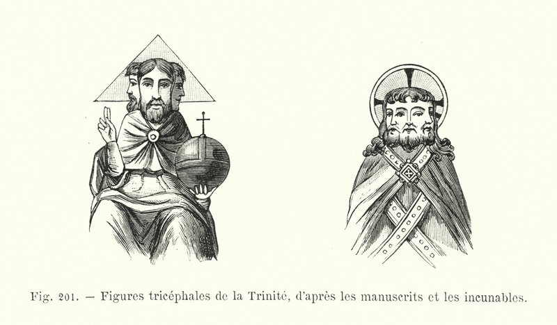 Three-Headed Figures of the Trinity, from Manuscripts and Incunabula (engraving) by French School