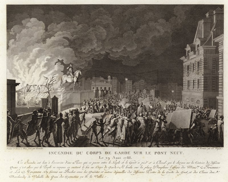 Fire at the Corps du Garde on the Pont Neuf in Paris by French School