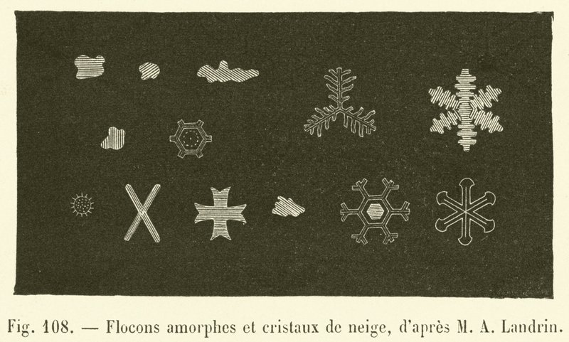 Amorphous Flakes and Snow Crystals by French School