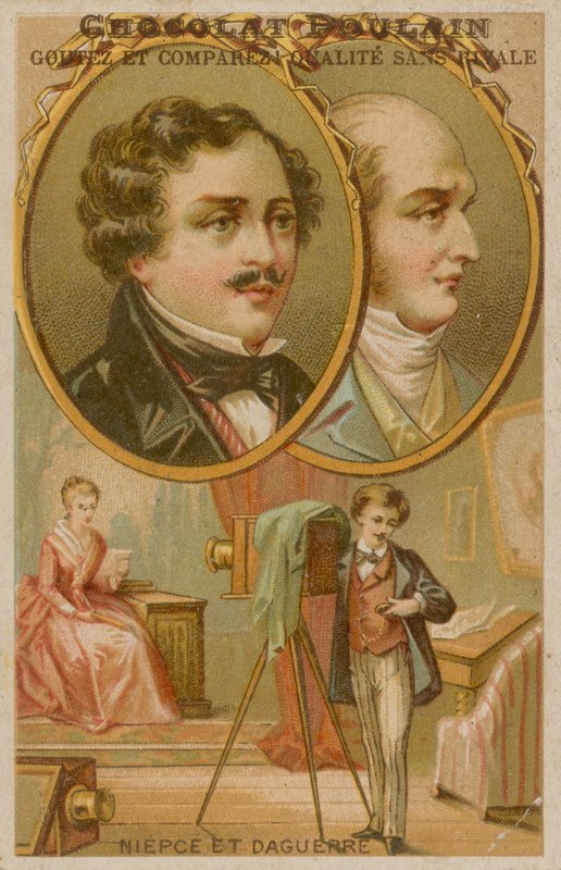 Founders of photography Niepce and Daguerre with photographer by French School