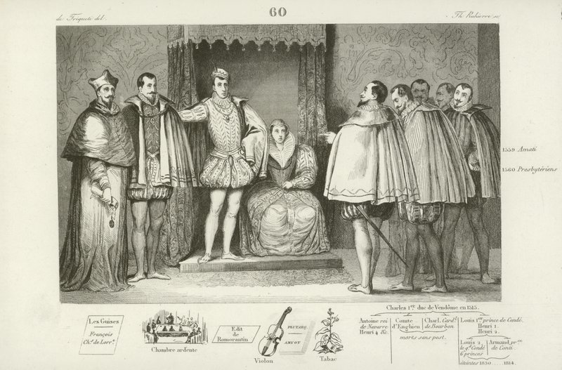 Francis II of France informing deputies of parliament that he has chosen his uncles, the Duke of Guise and Charles, Cardinal of Lorraine, to govern for him, 1559 by French School