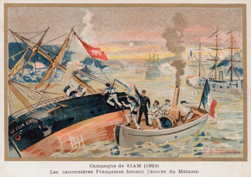 French Gunboats at Paknam, Siam by French School