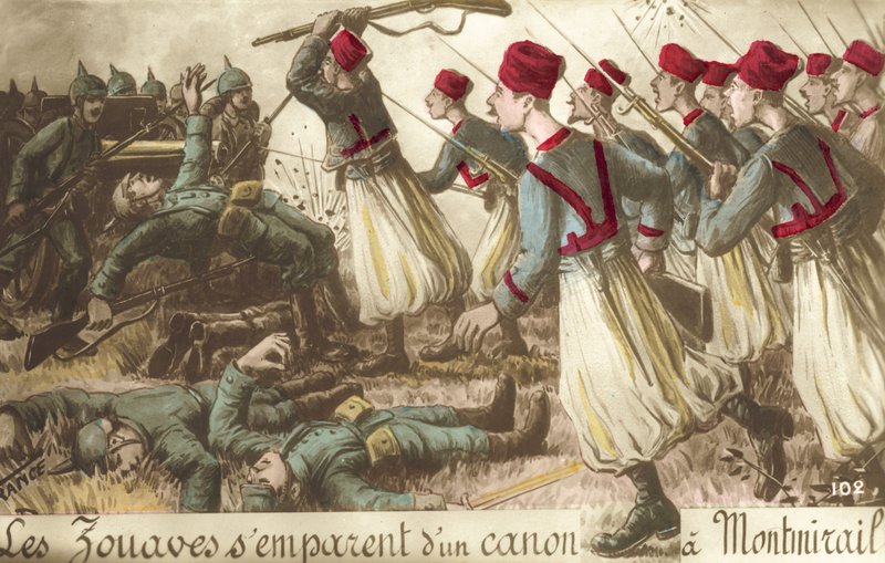 French zouaves capturing a German artillery piece at Montmirail, World War I by French School