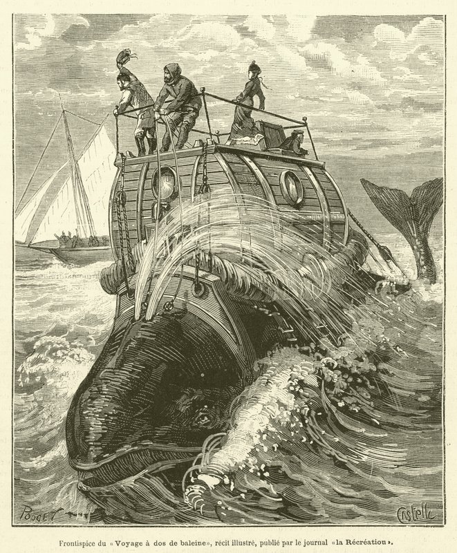 Frontispiece of the Whale Ride, illustrated story, published by the journal La Recreation (engraving) by French School