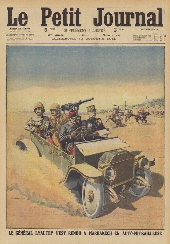 General Hubert Lyautey, Resident-General of French Morocco, visiting Marrakech in an armoured car by French School