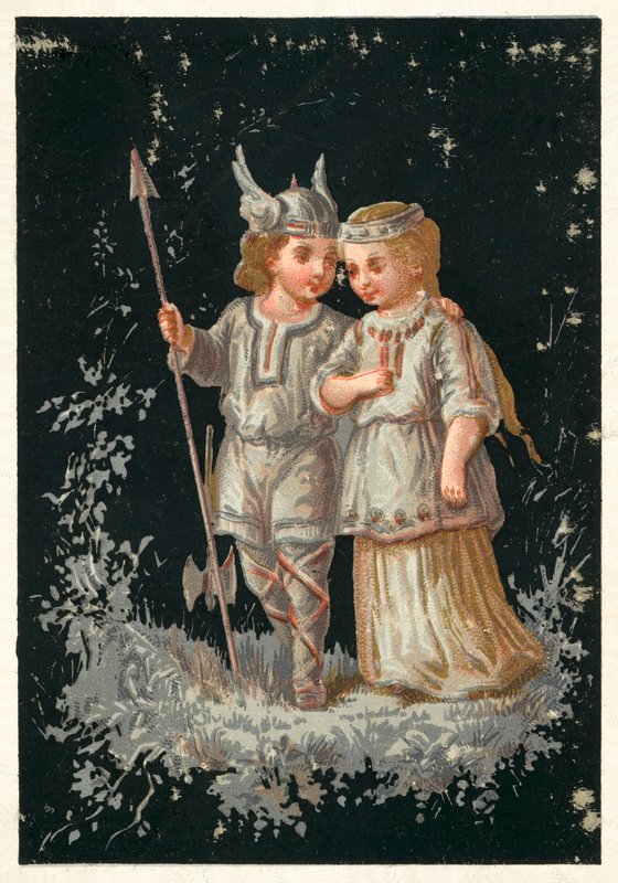 Girl and Boy in Norse or Germanic Costume by French School