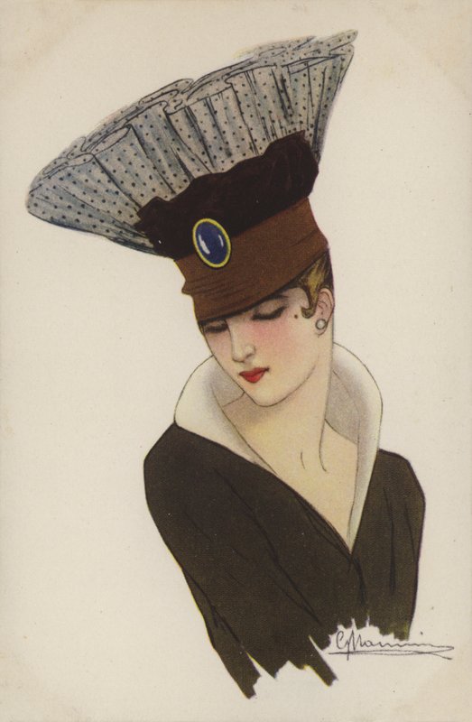 Girl in Extraordinary Head-Dress by French School