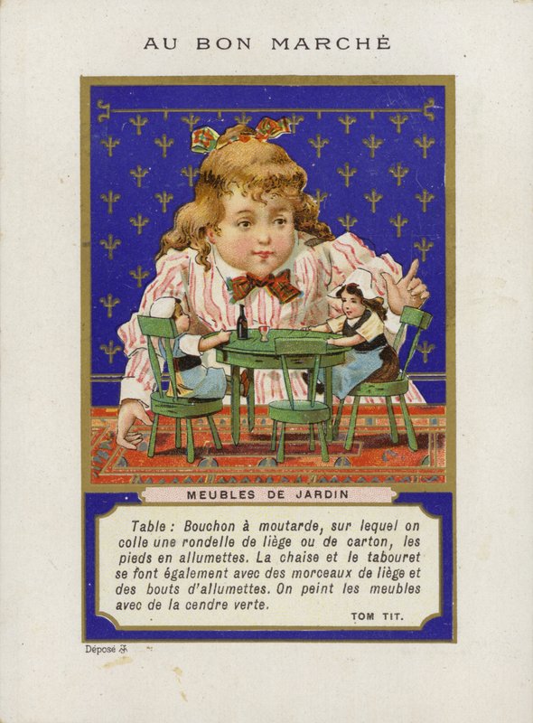 Girl Playing with Dolls and Miniature Furniture, Meubles De Jardin by French School