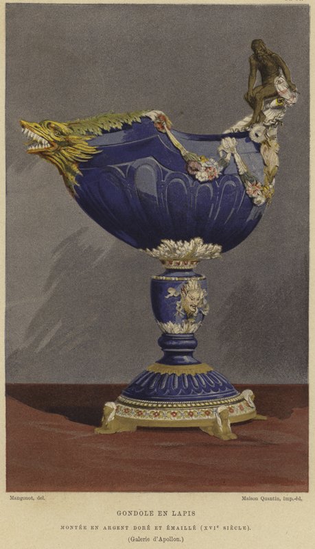 Gondola-Shaped Lapis Lazuli Cup Mounted in Gilded and Enamelled Silver, 16th Century by French School