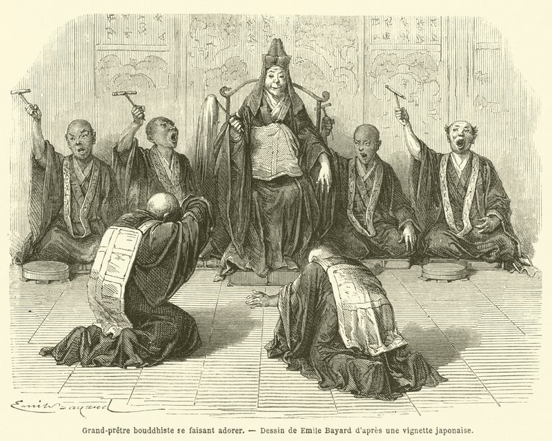 Buddhist High Priest Being Worshipped (engraving) by French School