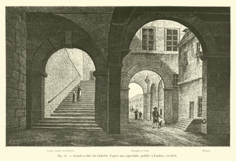 Grand staircase of the Chatelet, after an aquatint, published in London, in 1809 by French School