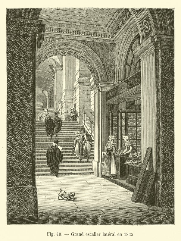 Grand lateral staircase in 1825 by French School