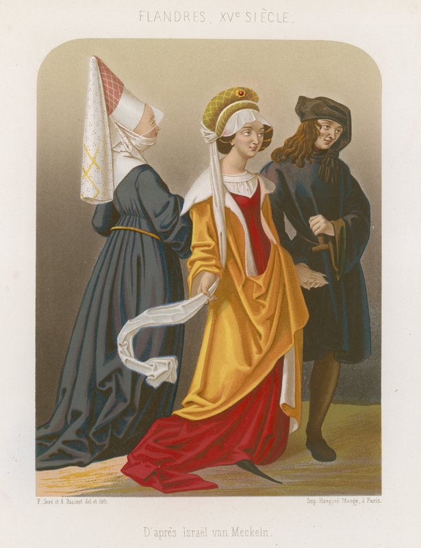 Group of people in 15th-century fashions by French School