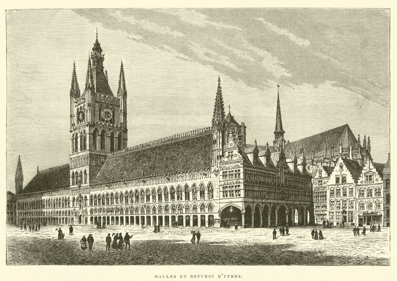 Halls and Belfry of Ypres (engraving) by French School