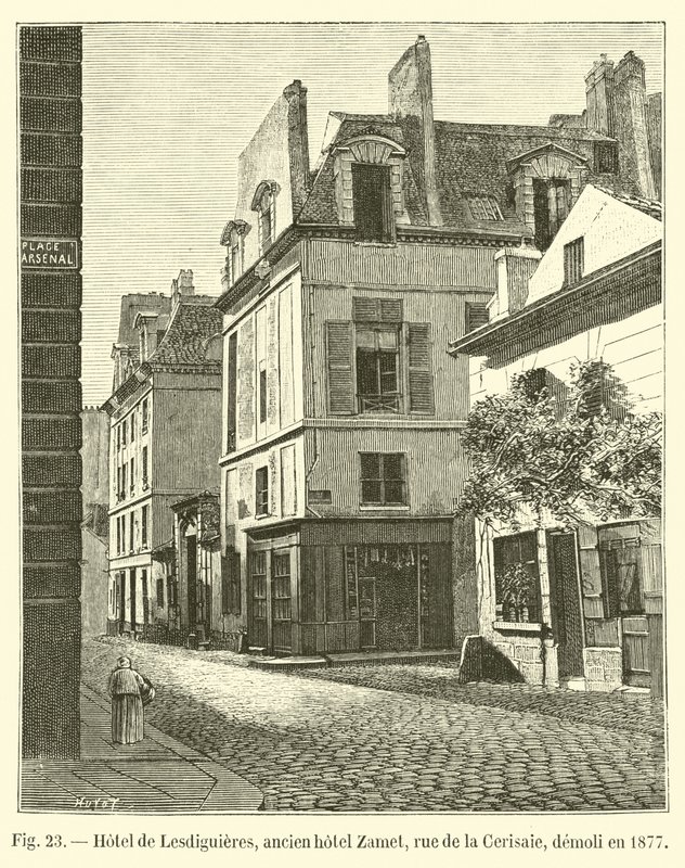 Hotel de Lesdiguières, former Hotel Zamet, Rue de la Cerisaie, demolished in 1877 by French School