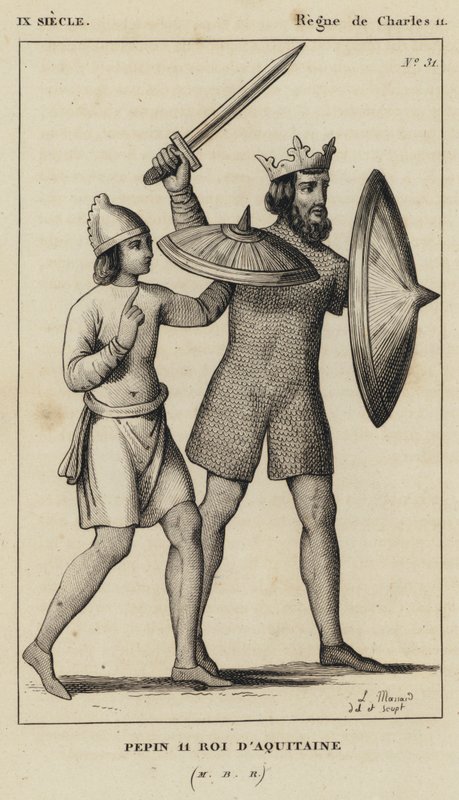 9th Century, Reign of Charles II, Pepin II, King of Aquitaine (engraving) by French School