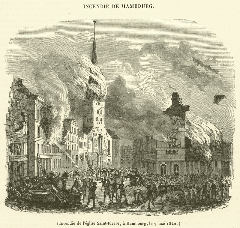 Fire at Saint-Pierre Church, Hamburg, May 7, 1842 by French School