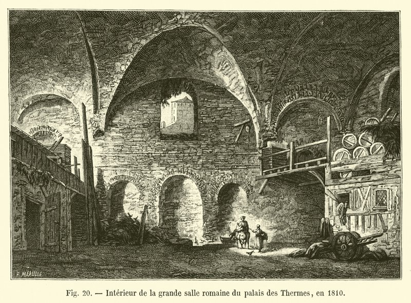 Interior of the Great Roman Hall of the Palace of the Thermes, in 1810 by French School