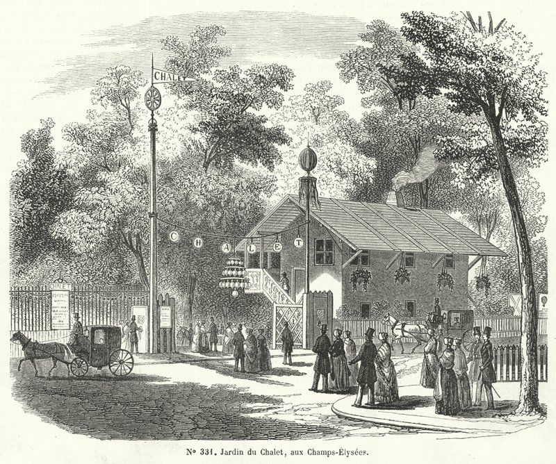 Jardin du Chalet, Champs Elysees, Paris (engraving) by French School