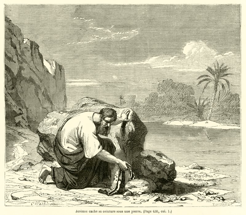 Jeremiah Hides His Belt Under a Rock by French School